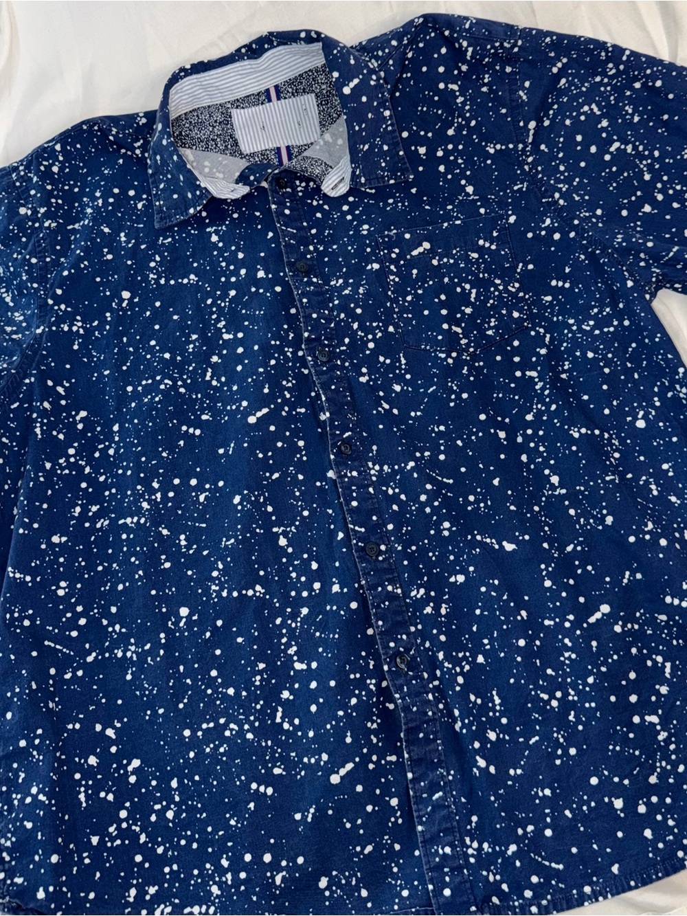English Laundry Navy Blue Splatter-Print Button Down Shirt